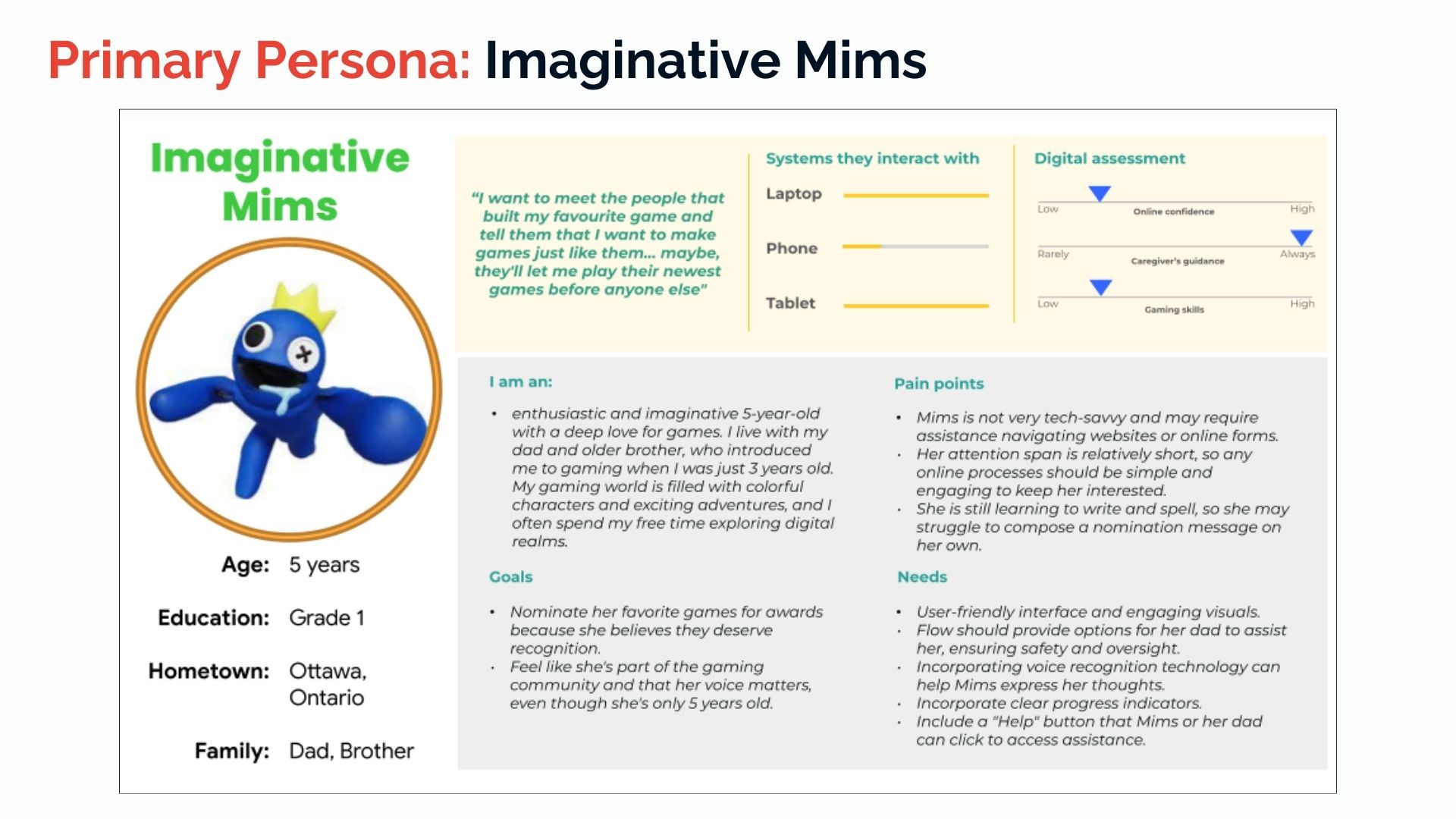 photo of the Primary Persona - Mims